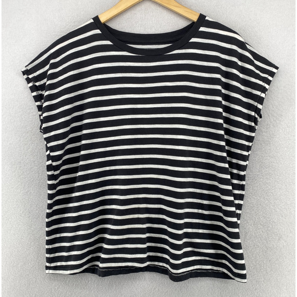 Eileen Fisher Tops - EILEEN FISHER Top M Organic Cotton Jersey Striped Boxy Dolman Sleeve Gray